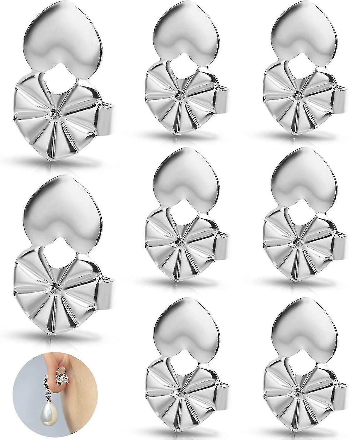 4 Pairs Earring Lifters, Hypoallergenic Heart Earring Backs For Droopy Ears Adjustable For Heavy Ear Tw