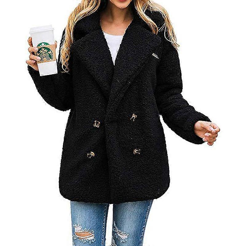 Womens Winter Long Sleeve Solid Fuzzy Fleece Open Front Hooded Cardigans Jacket Coats Outerwear