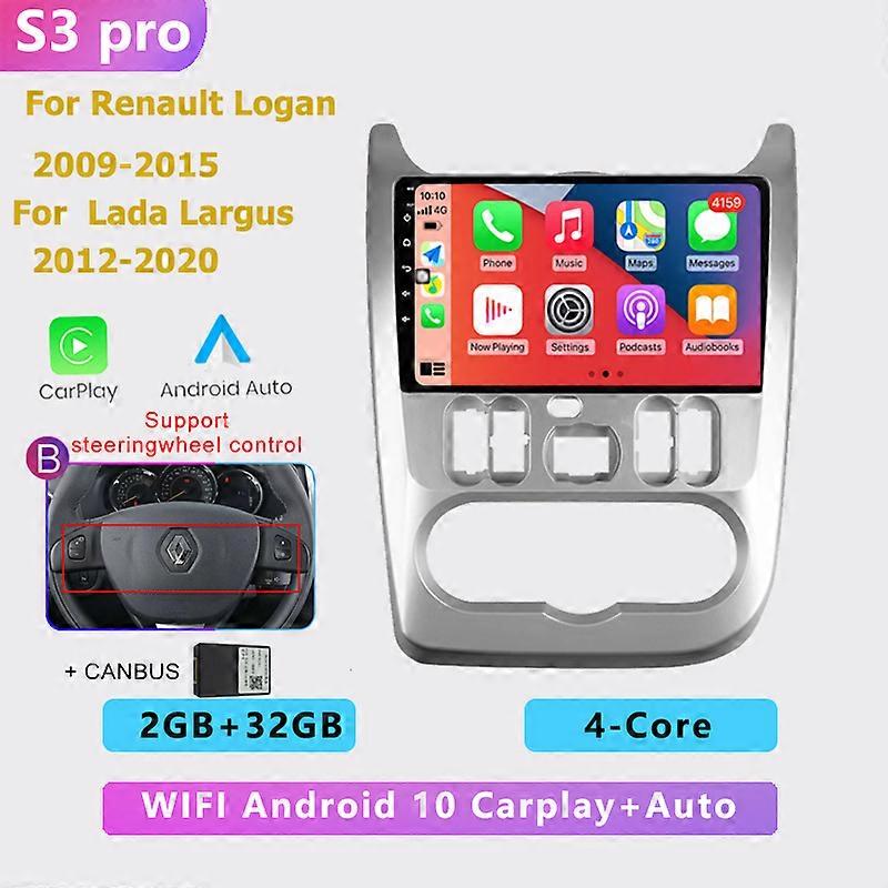 2din 4+64G auto Android radio multimedia player carplay GPS navigation NO DVD For Renault Logan 1 Sandero Dacia Duster 2009-2015