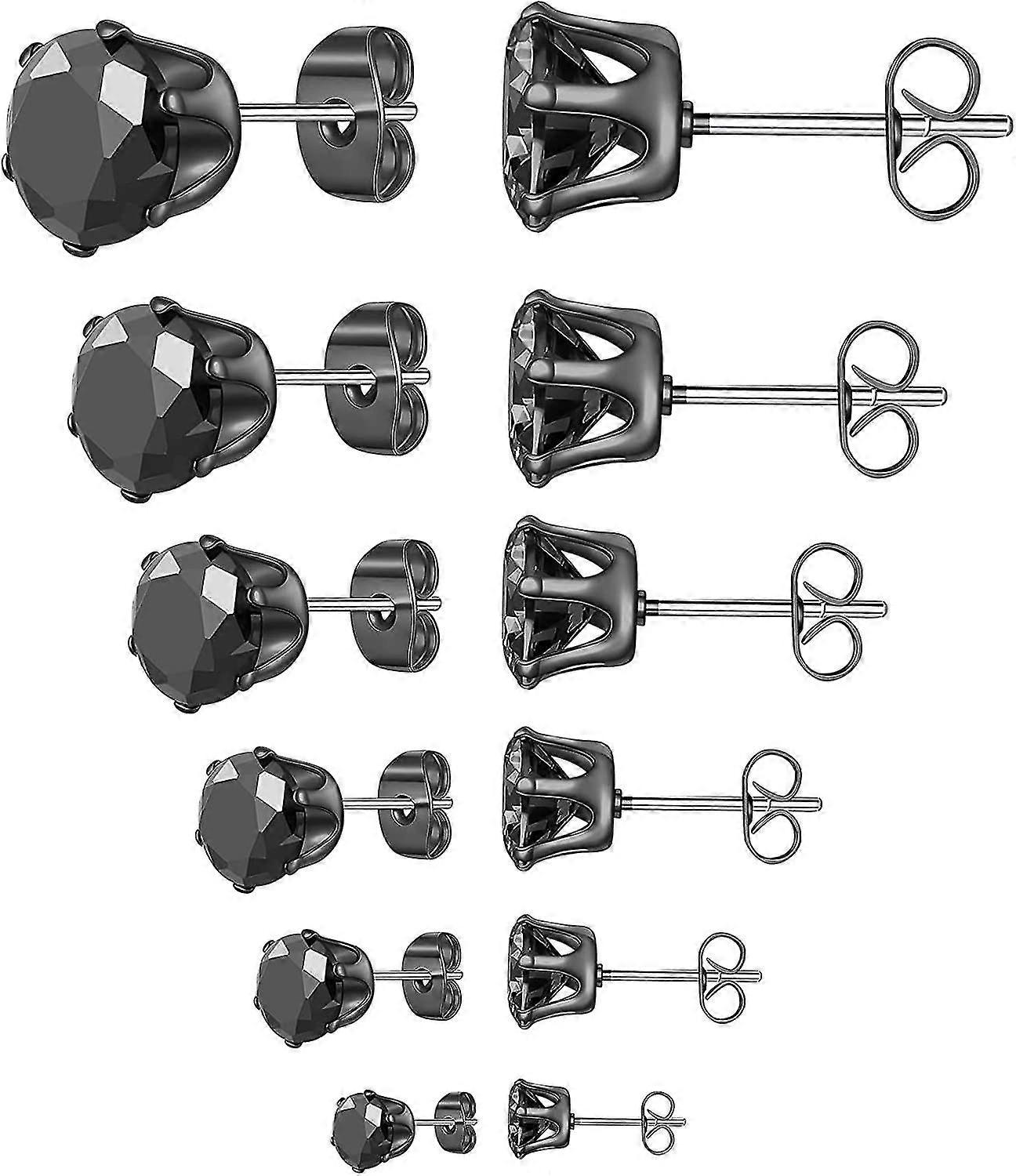 6ペアスタッドイヤリングセット、男性用女性用クリアキュービックジルコニア316lステンレススチールイヤリング3-8mm