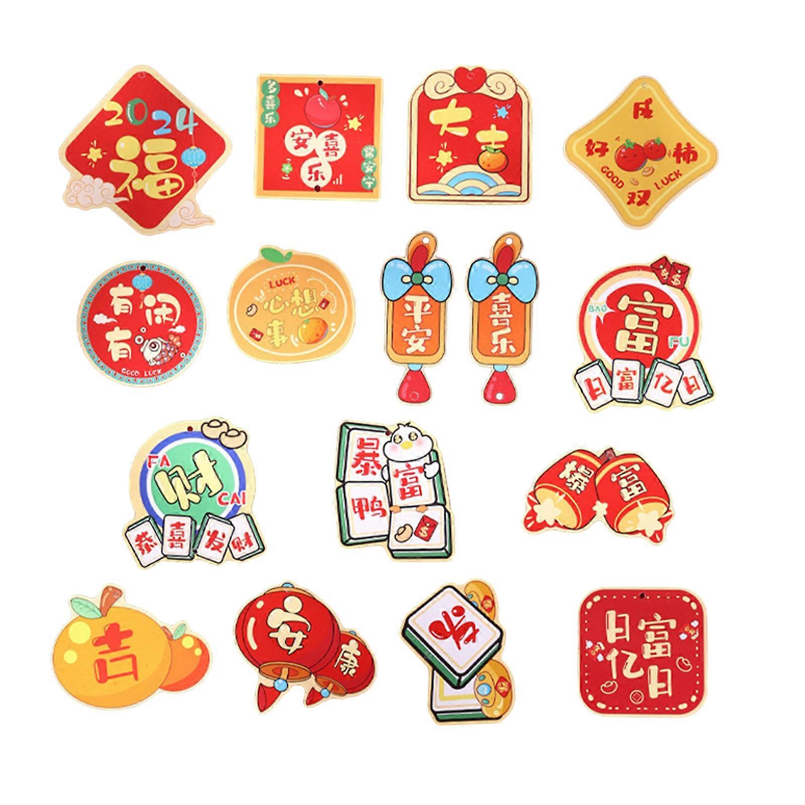 1 Set New Year Pendants Cartoon Colorful Clear Print Hanging Different Patterns Besh Wishes Paper Reusable Festive Window Potted Flower Decoration Pen