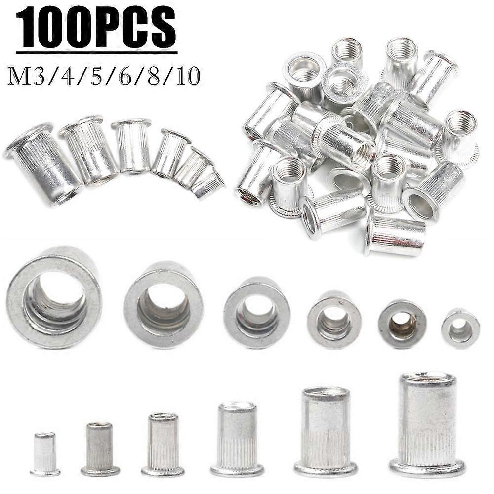 100/50pcs M3/4/5/6/8/10 Aluminum Rivet Nuts Kit Threaded Rivet Nut Inserts Rivnut Nutsert Repairing Tools