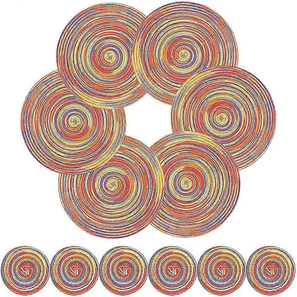 For Round Table Mats - Heat Resistant Washable Placemat and Coaster Set of 6 for Dining, Kitchen Table Decor