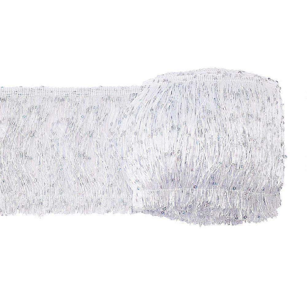 10M Polyester Fringe Trimmings Tassel Trims with Glitter Sequins Costume Embellishments White 150x1mm
