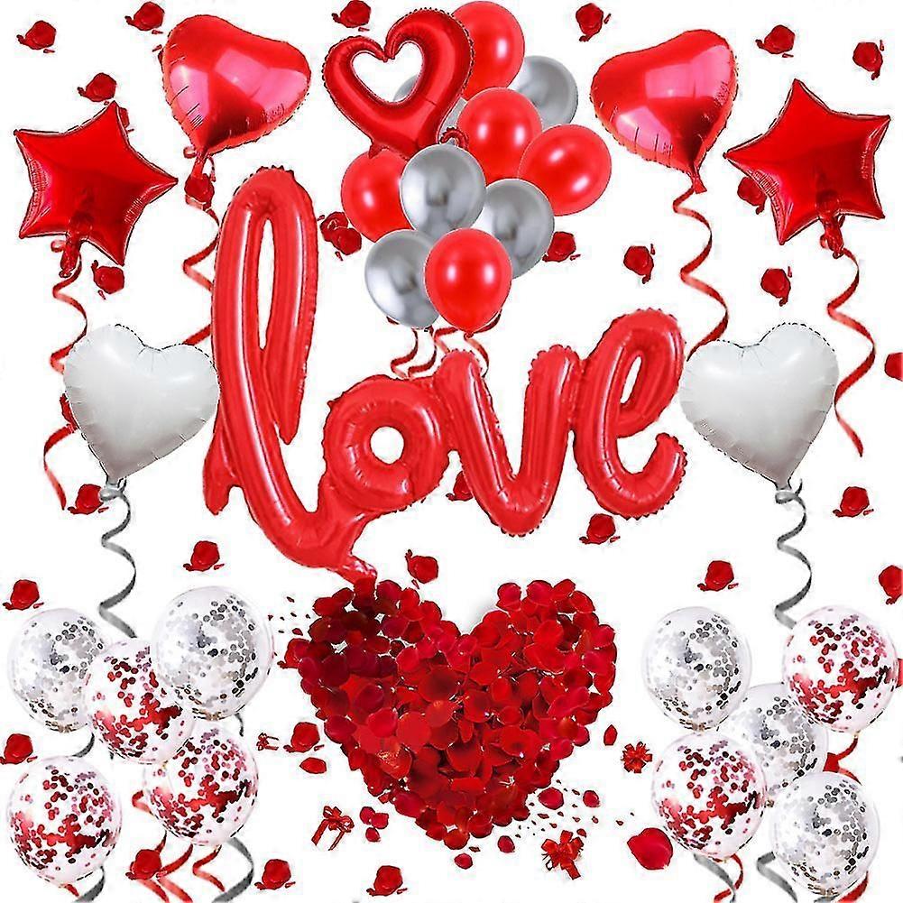 Valentines Day Balloons Decorations, I You Balloons Set, Balloons Kit With Petals, Valentines Day Decorations For