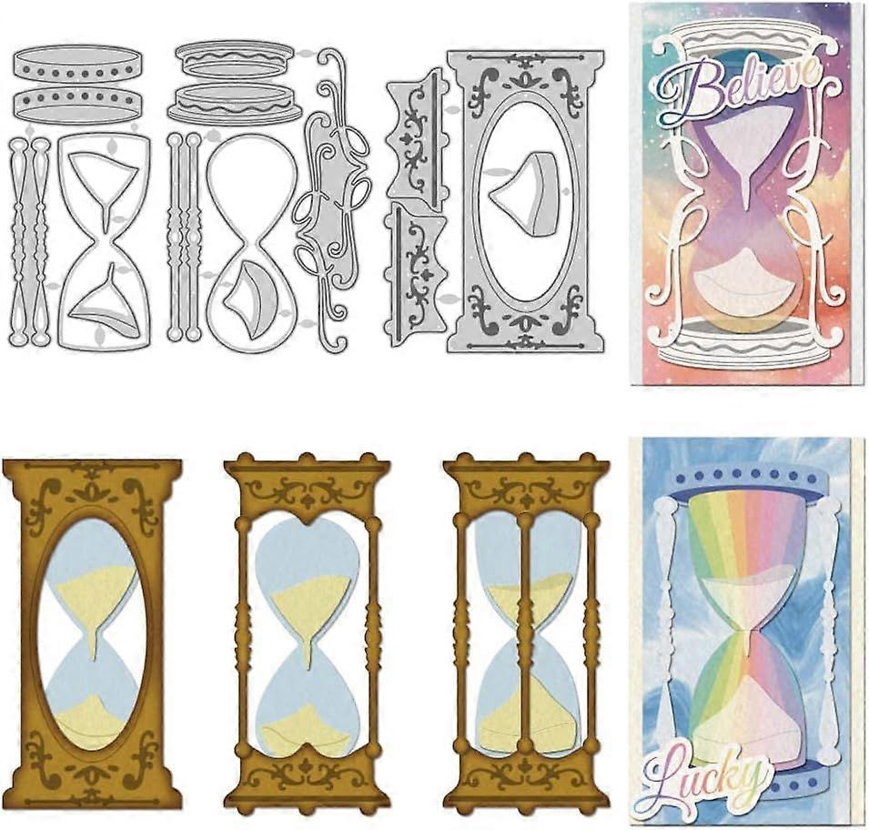 3Pcs Time Hourglass Cutting Dies Vintage Hourglass Frame Metal Cutting Dies Stencils Hourglass Pattern Background Embossing Stencil Cutting Set for DI