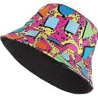 Retro 80s Bucket Hat dla mężczyzn kobiet Funny Disco Bucket Hat For Disco Hip Hop Party Odwracalny przenośny kapelusz z nadrukiem Fisherman Hat dla kobiet mężczyzn Multicol
