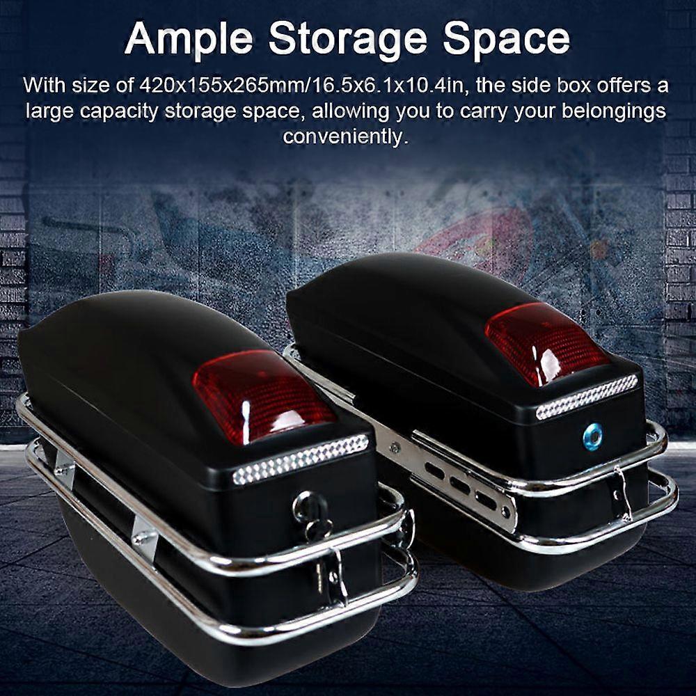 Motorcycle Hard Saddlebags Universal Side Storage Box Rear Trunk with Light & Lock, 1 Pair MK2100