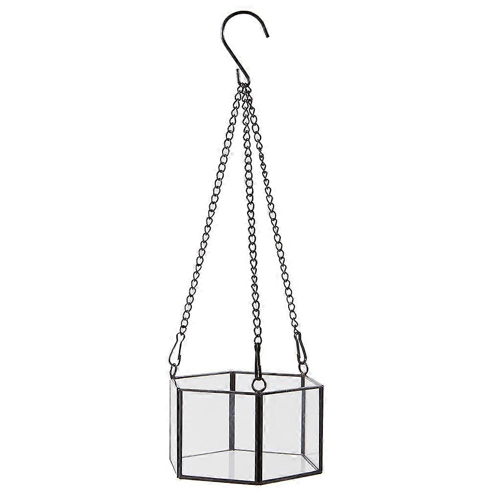 Modern Hanging Glass Terrarium Geometric Hexagon Shaped Succulent Air Plant Holder Container Wall Planter Flower Pot  black