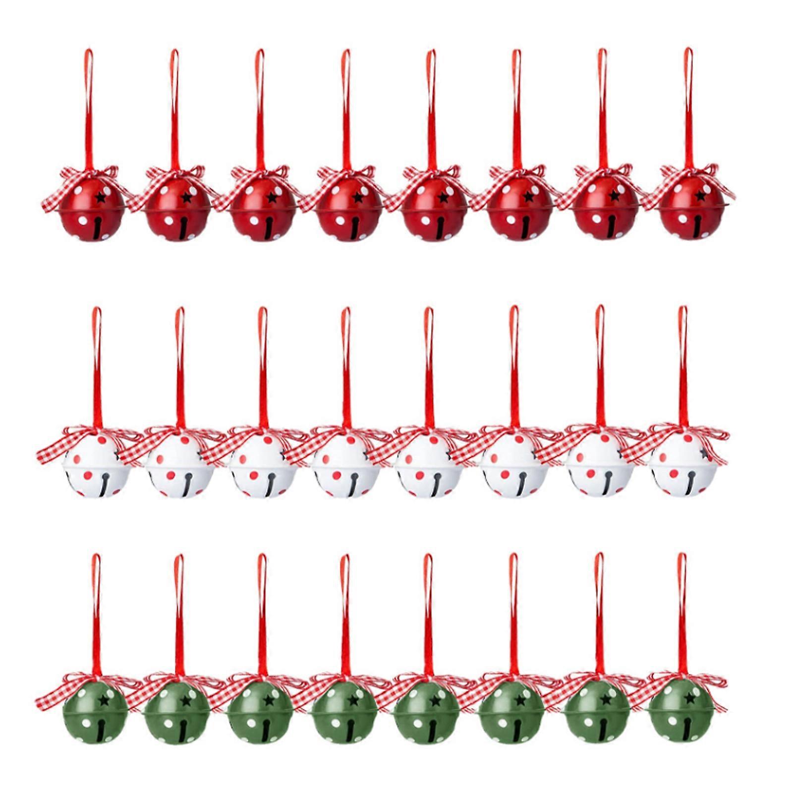 クリスマスデコレーションセット 24個の塗装された鐘 赤、緑、白