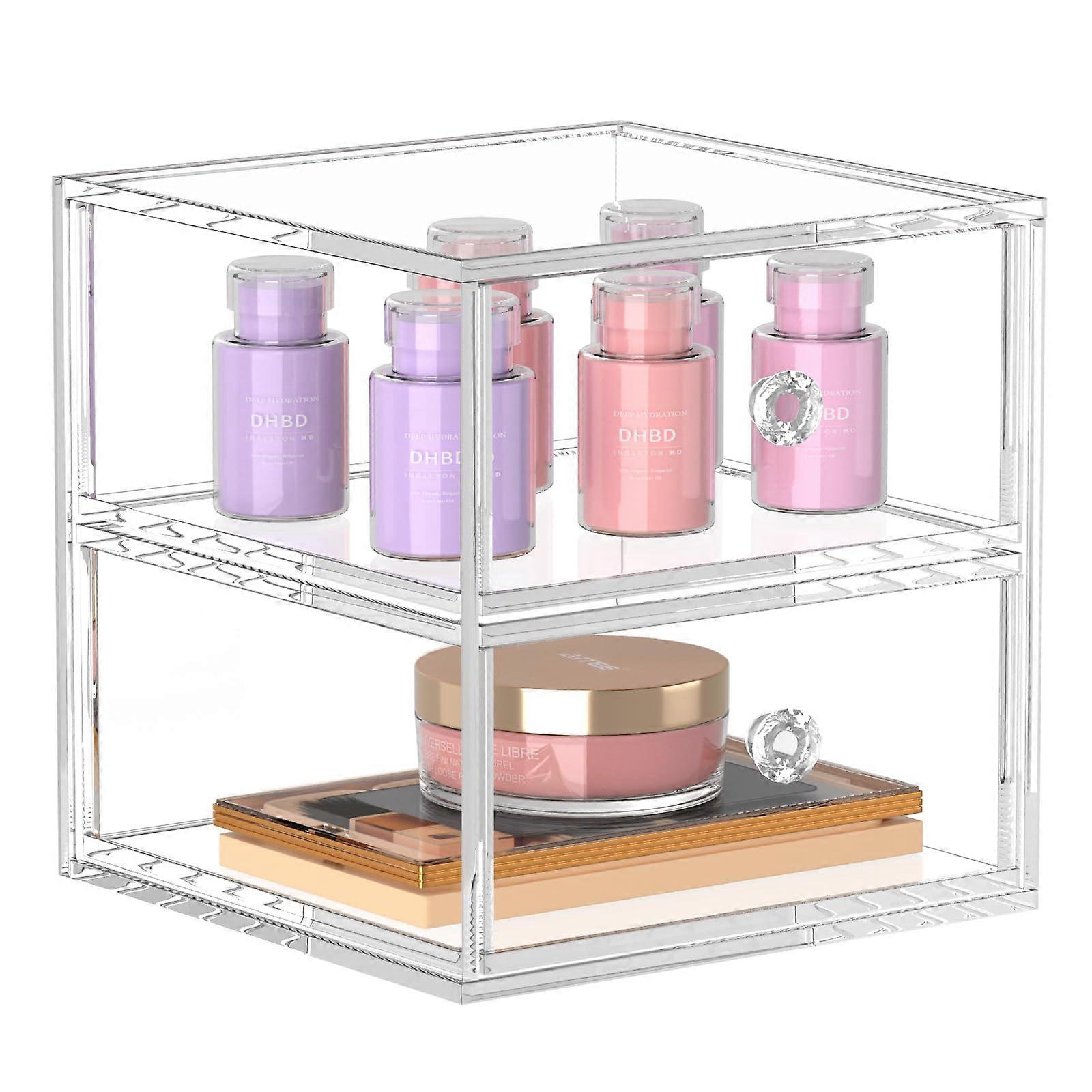 2 Drawers Acrylic Storage Containers Stackable for Vanity