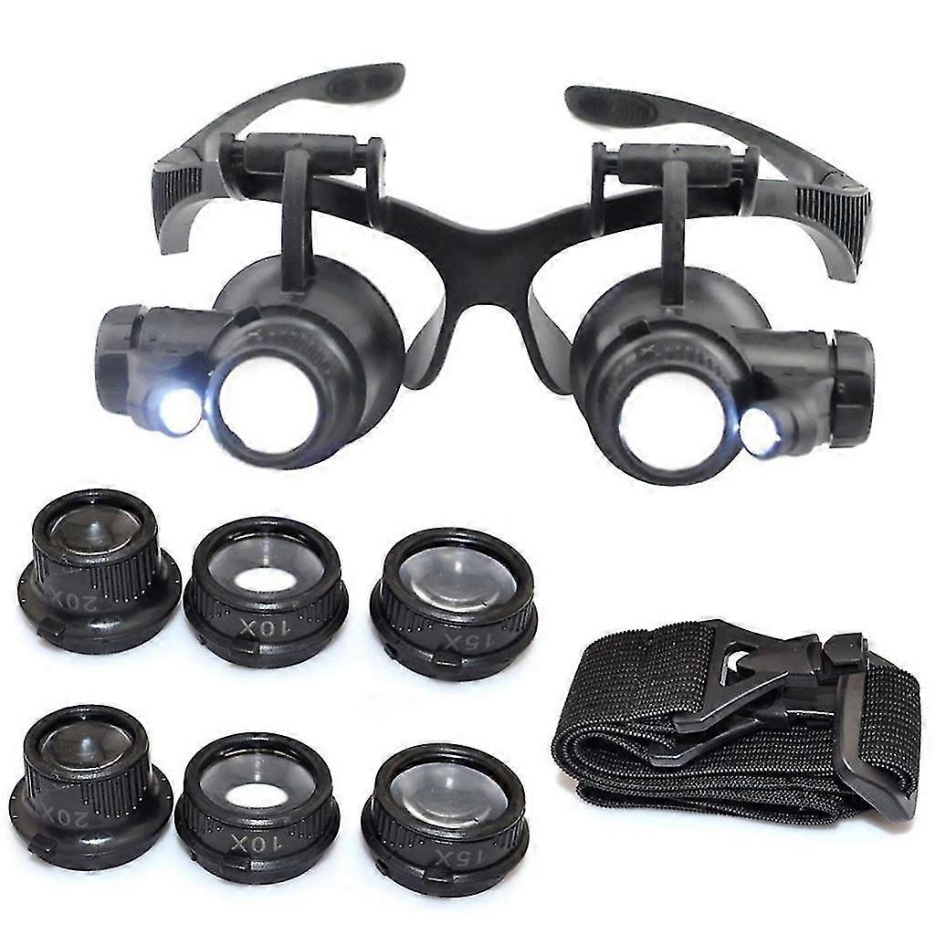 10X 15X 20X 25X LED Double Eye Jeweler Repair Watch Magnifier Loupe Glasses Lens