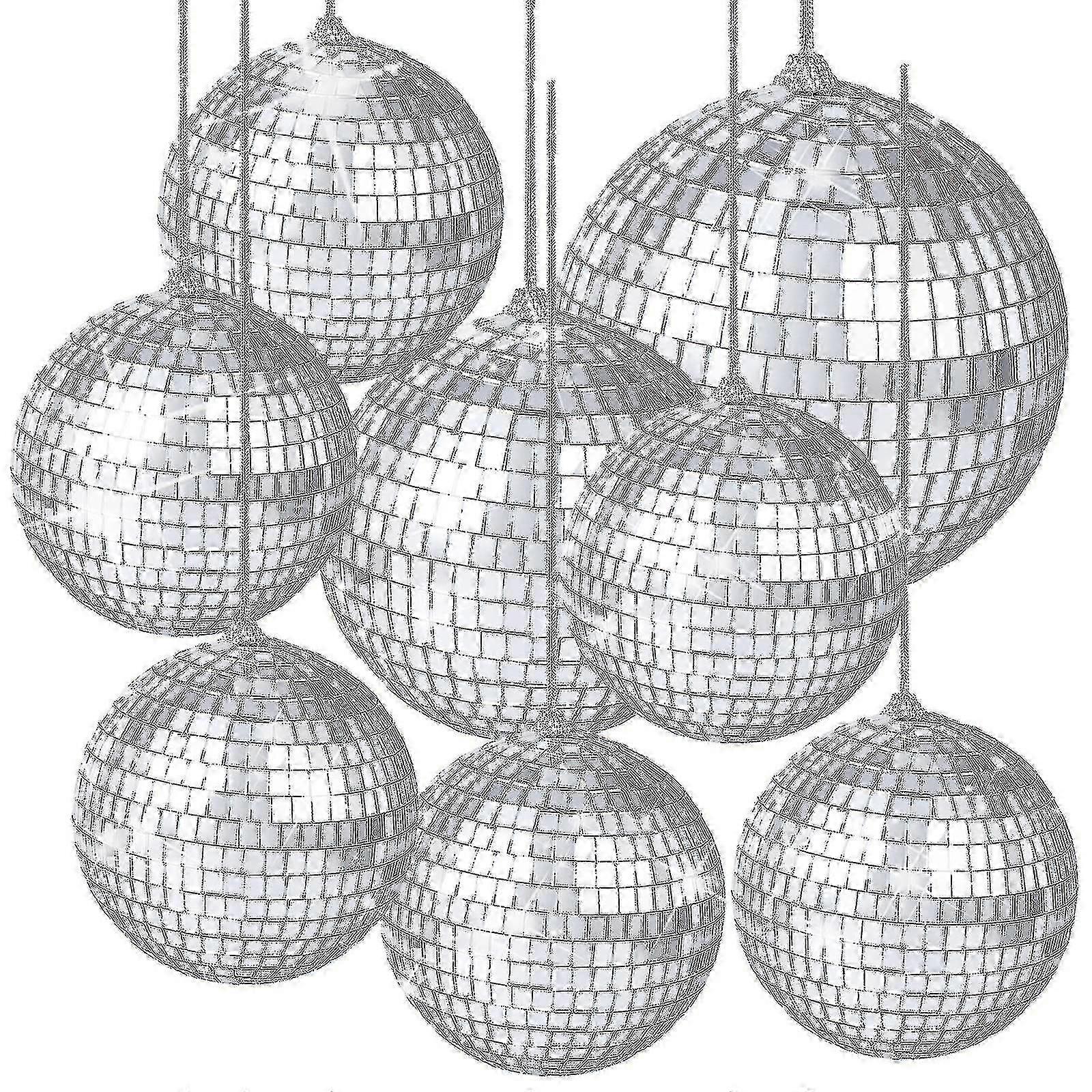 8 Pieces Mirror Disco Balls Silver Hanging Disco Light Mirror Ball
