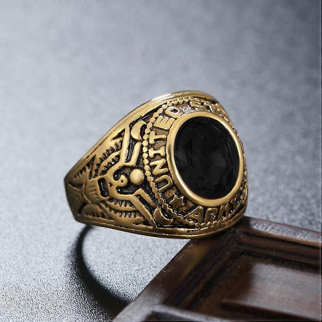 Retro Round Gemstone Carved Soldier Army Military Titanium Steel Ring for Men, US Size: 8, Diameter: 18.2mm, Perimeter: 57mm