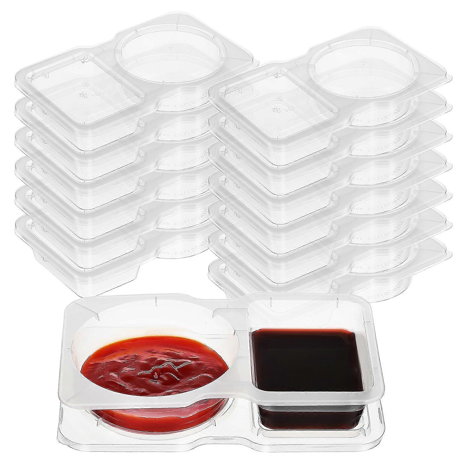 16pcs Sauce Cup Double Compartments Condiment Containers Lidded Meal Prep Container Small Snack Container Dips Cups For Takeout 130ml