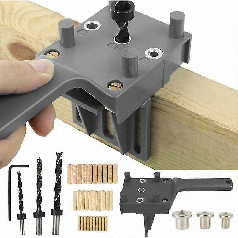 41 PCS Gabarits De Perçage Goujon Kit De Gabarit De Perçage De Carperie À Trou Droit Gabarit de Goujon avec 6/8/10mm Goujon Centerer pour Goujon En Bois À Main (Gris)