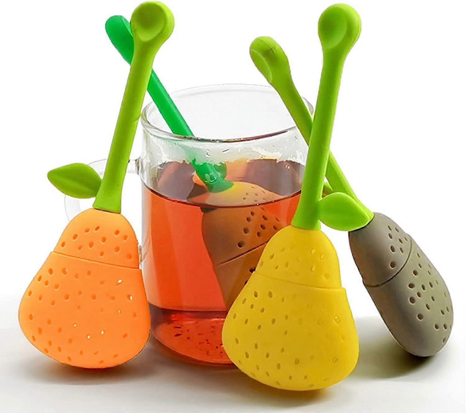 Tesil, teinfuser, tefilter, tefilter, lämplig för 4 stycken, med tedyna, silikon för dricksflaskor, teinfuser, tebollflaskor, gulgrön