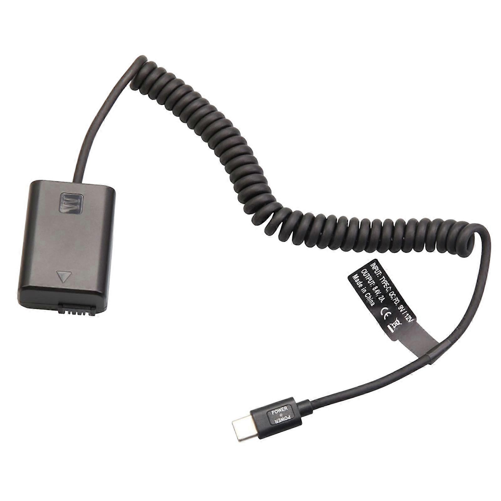 Dummy Battery Decoded Adapter with Type C Spring Cable for Sony A6500 A5000