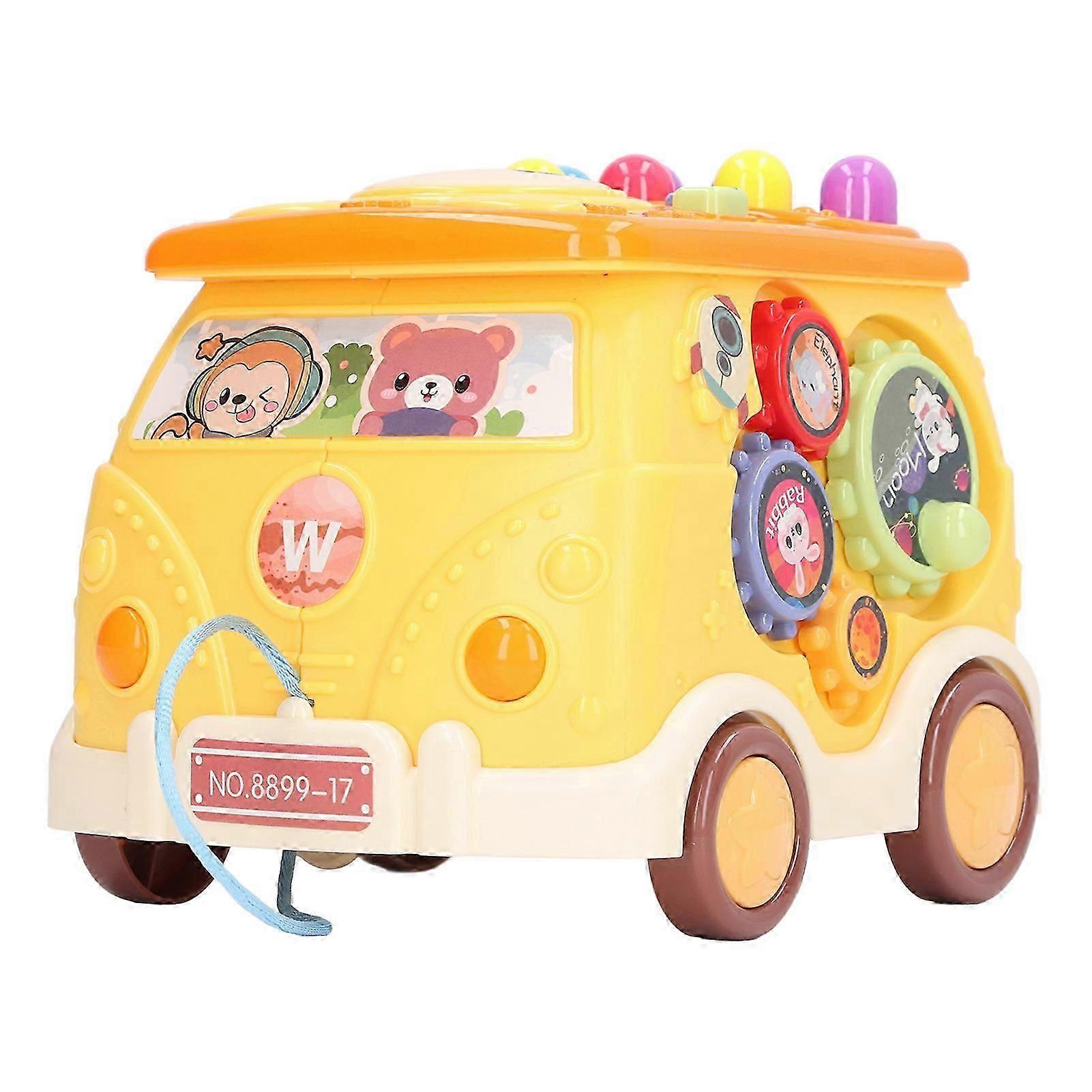 Bus Beat A Mole Toy Educational Sound Light Interactive Musical Learning Activity Cube Bus Toy for Toddler Yellow