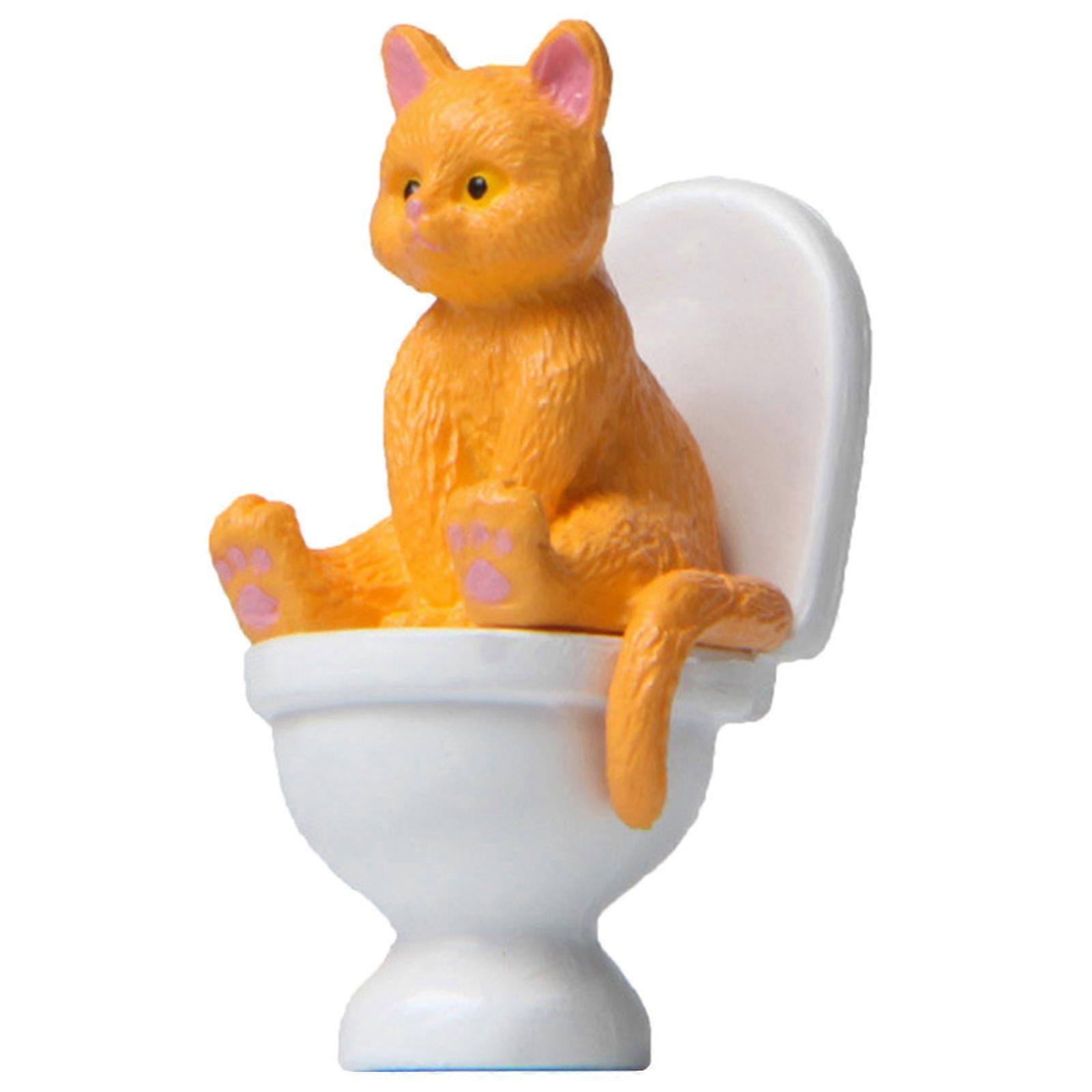 Cat On Toilet Resin Home Decorations Figure Landscape Accessories Garden Miniatures Desktop Model Figurine Ornaments  Yellow