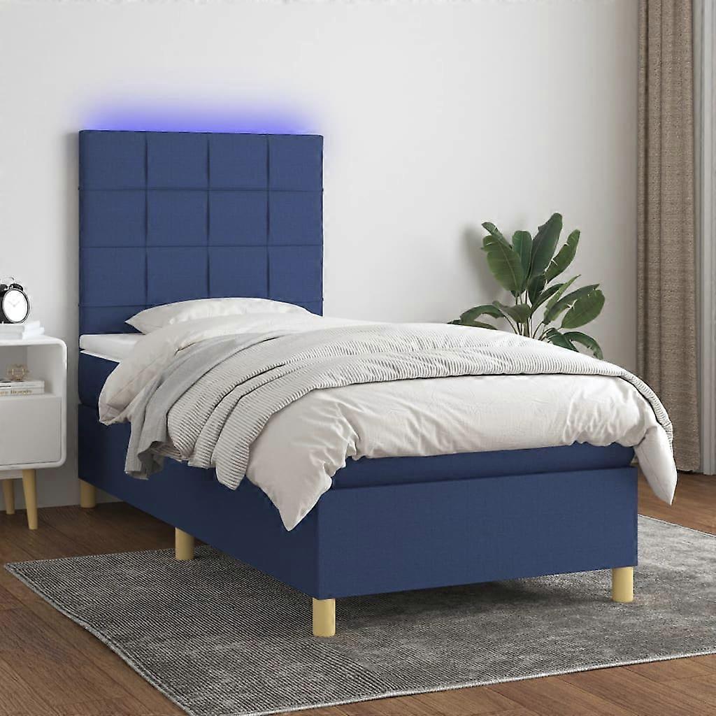 Boxspringbett mit Matratze & LED Blau 90x200 cm Stoff
