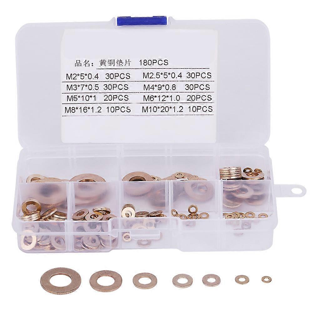 180Pcs Brass Flat Washer Assortment Set with Box M2/M2.5/M3/M4/M5/M6/M8/M10