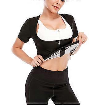Fitness Sauna Suit Waist Trainer Women Men Sweat Enhancing Body Shaper Tummy Waist Trainer Compression Workout Shirt  Black silvery SM