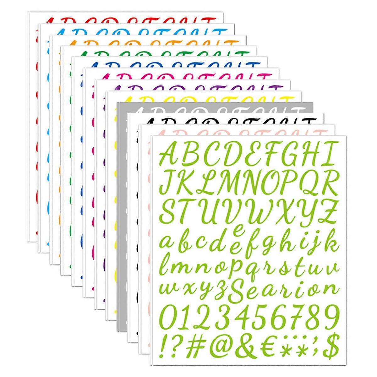 24 Sheets Letters Numbers Kit,Self Adhesive Cursive Alphabet Letter Sticker, DIY Number Letter Decal Script Pantry Labels for