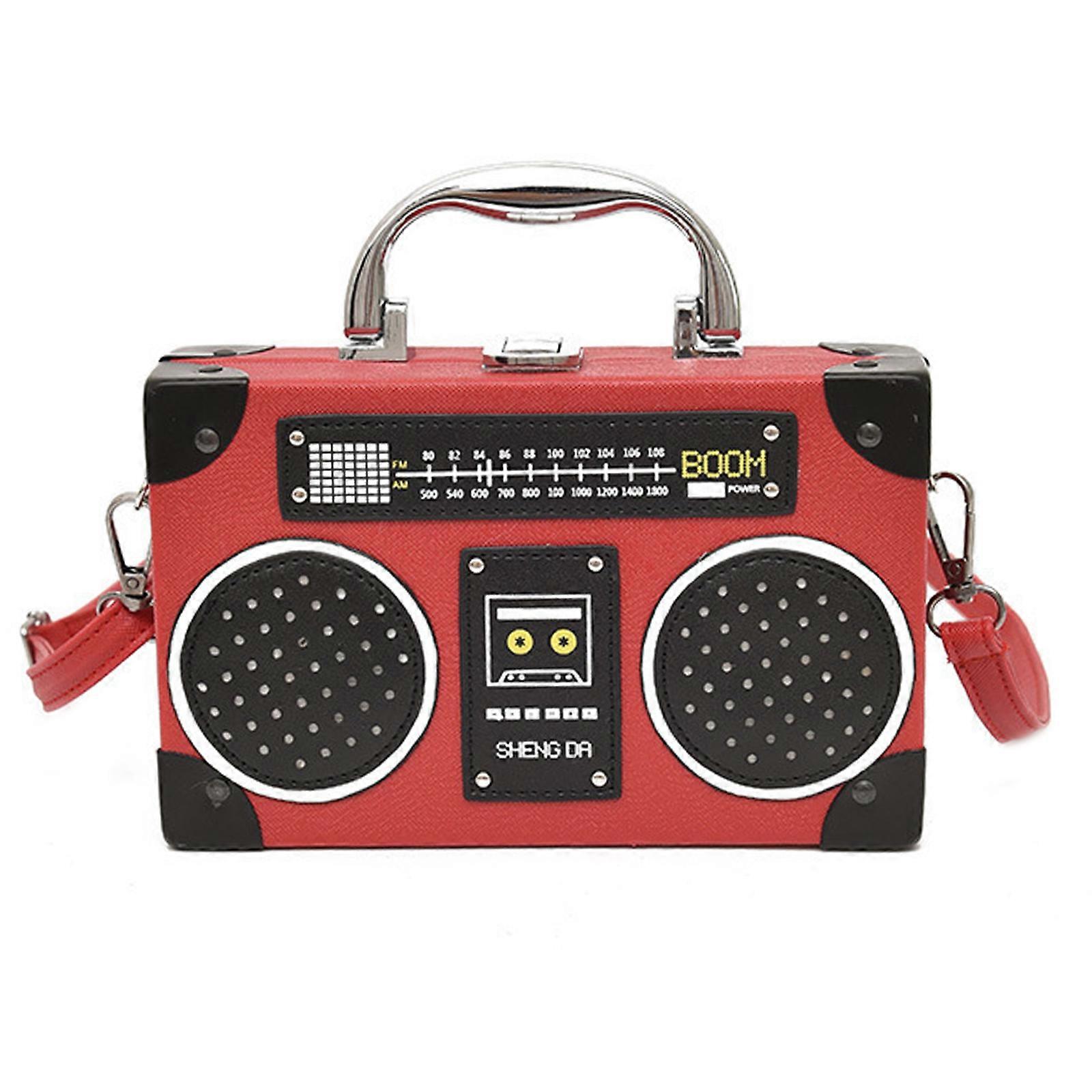 Naisten Radio Shape Olkalaukku Yksinkertainen Messenger Laukku Luova käsilaukku ja kukkaro Iltalaukku PU Nahkainen Crossbody Laukku Punainen
