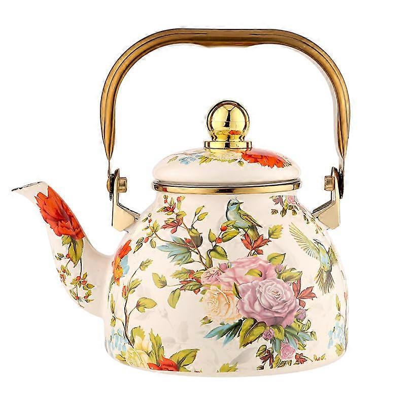 Vintage Floral Enamel Kettle 1.2L Capacity Teapot With Floral Pattern Design