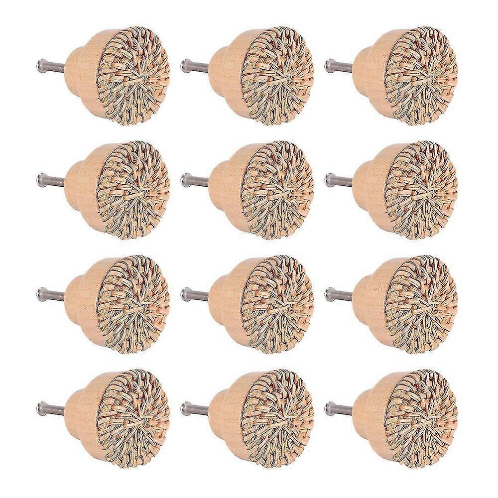 Hjyang 12 pièces 35mm boho commode boutons en rotin boutons de tiroir en bois rond poignées de commode en bois w FJE