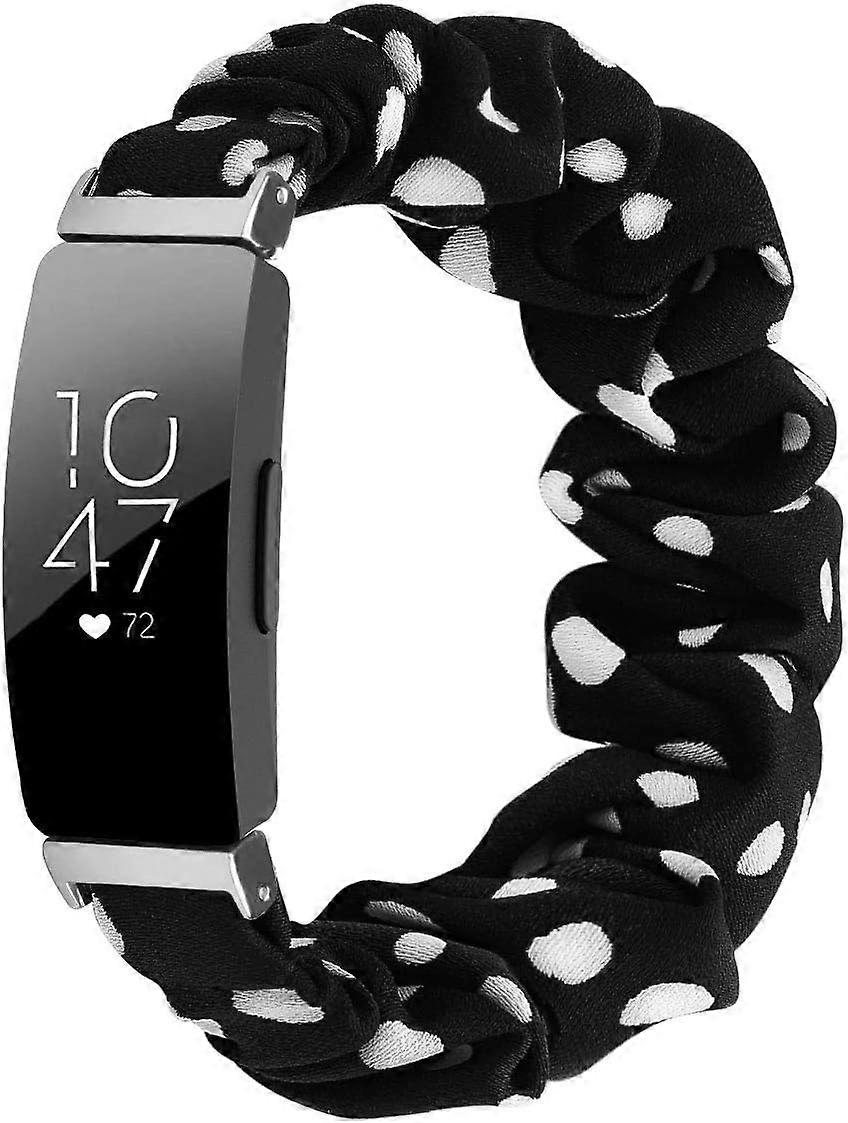 Scrunchies Compatíveis Com Fitbit Inspire 2 Bandas/Inspire Hr Band/Inspire, Pulseiras de Tecido Estampado com Padrão de Tecido Elástico Macio (Pequena Mancha Preta)