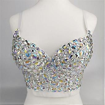 HJyang Women Ab Colored Rhinestone Bustier Crop Top Spaghetti Strap Push Up Corset Vest CJC