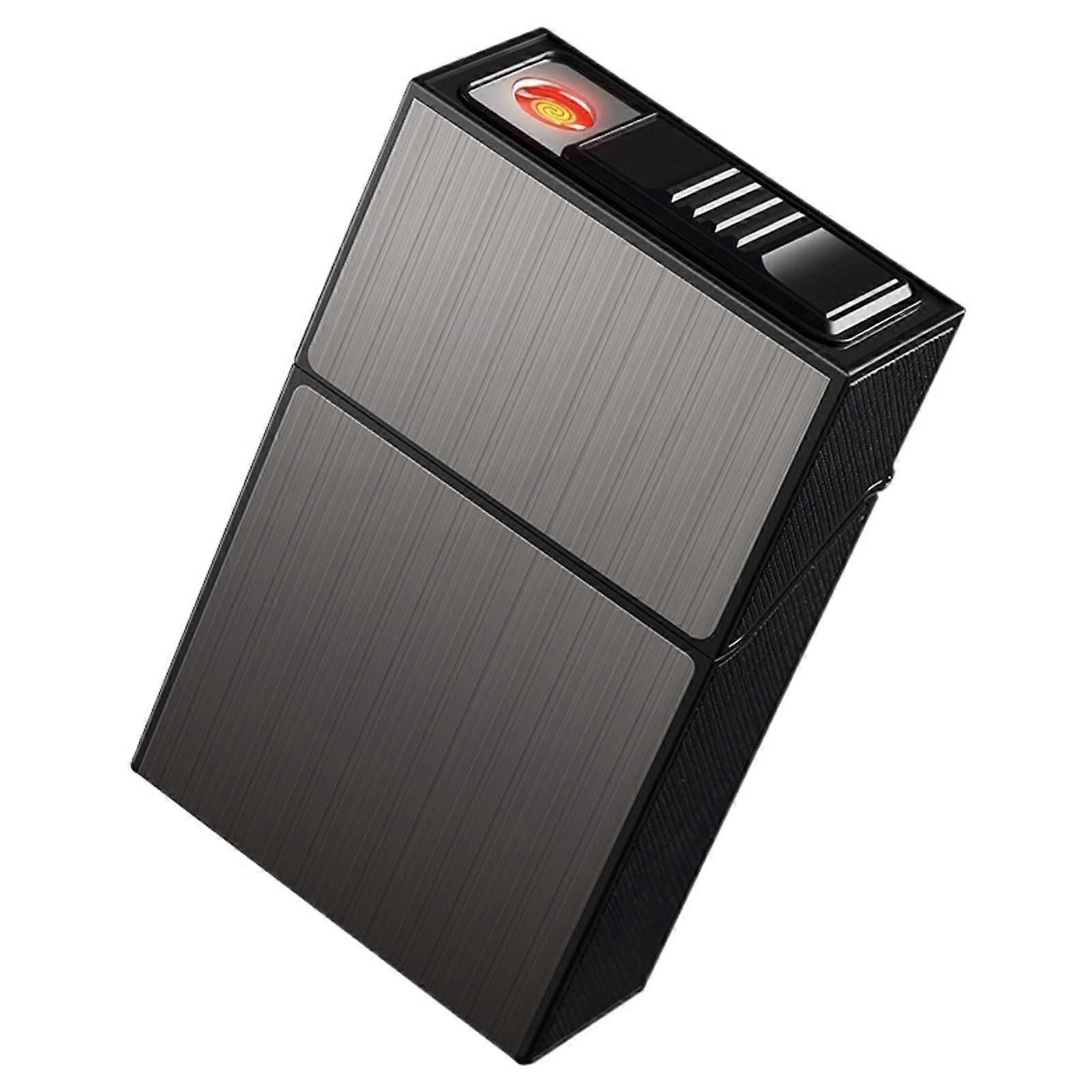 Cigarette Case with Lighter Box Holder for 20 Regular Size, Built in USB Rechargeable Lighters (Color : Black Drawing)