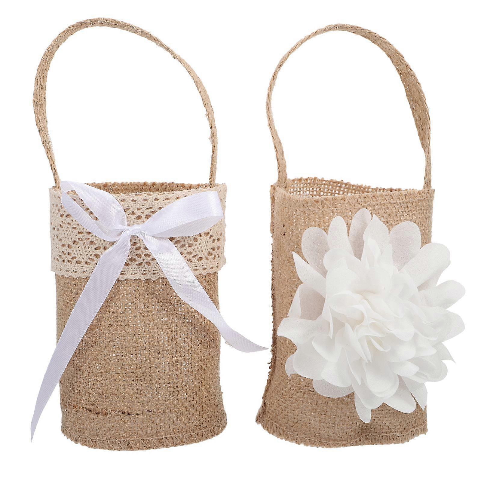 2pcs Flower Girl Basket with Ribbon Decoration for Wedding