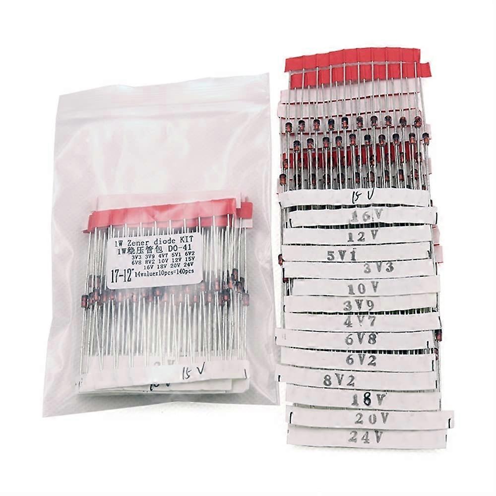 Zener Diode Kit 1W DO-41, 14 Values, 140 Pieces, 3.3V-30V Zener Diodes, DIY Electronics Components