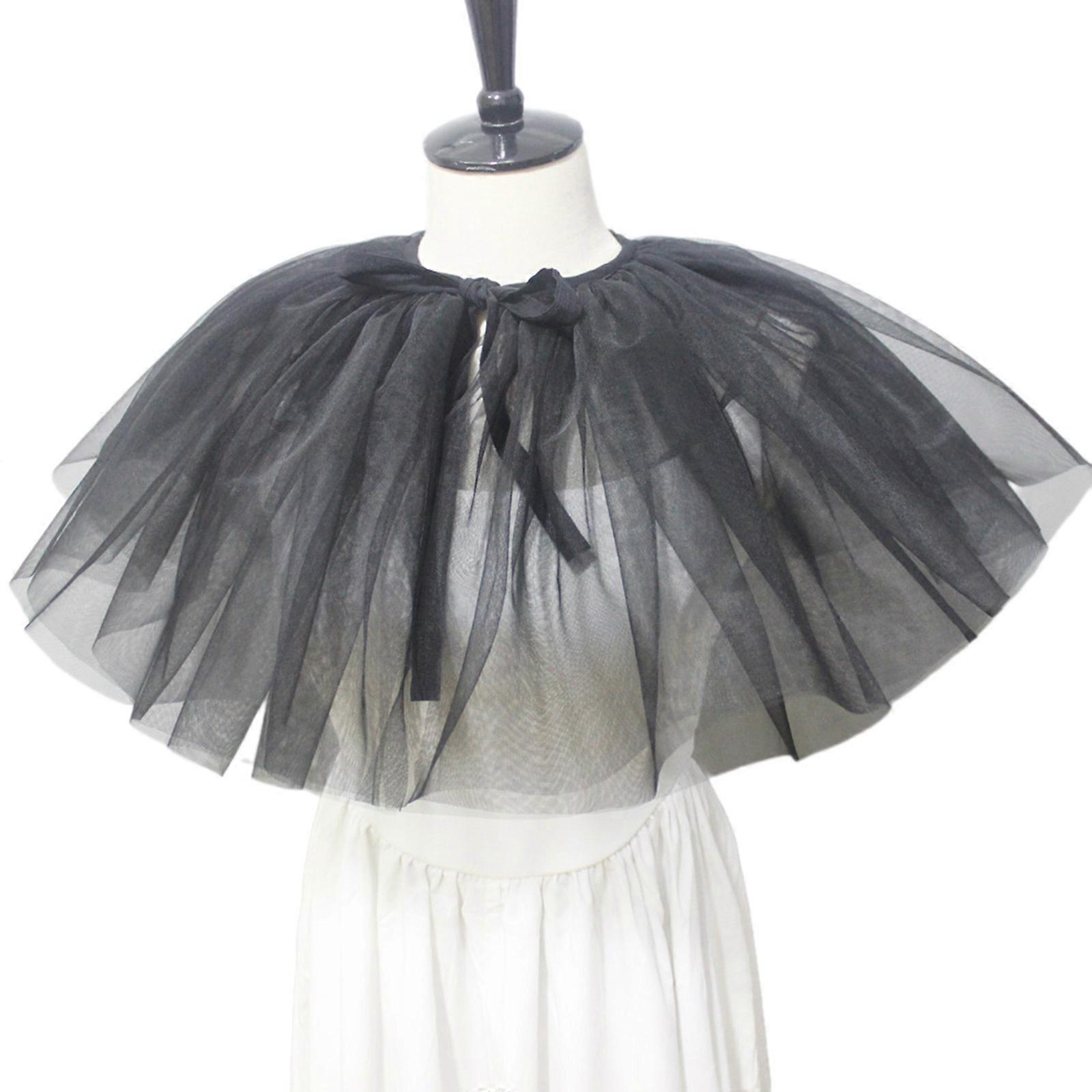 Victorians Renaissances Ruffle False Collar Layered Mesh Tie Up Large Shawl Wrap Decorative Capelet for Costume Parties