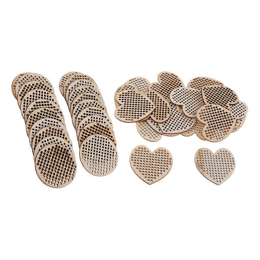 40pcs Multi-Hole Wooden Slices Pendant For Counted DIY Crafting