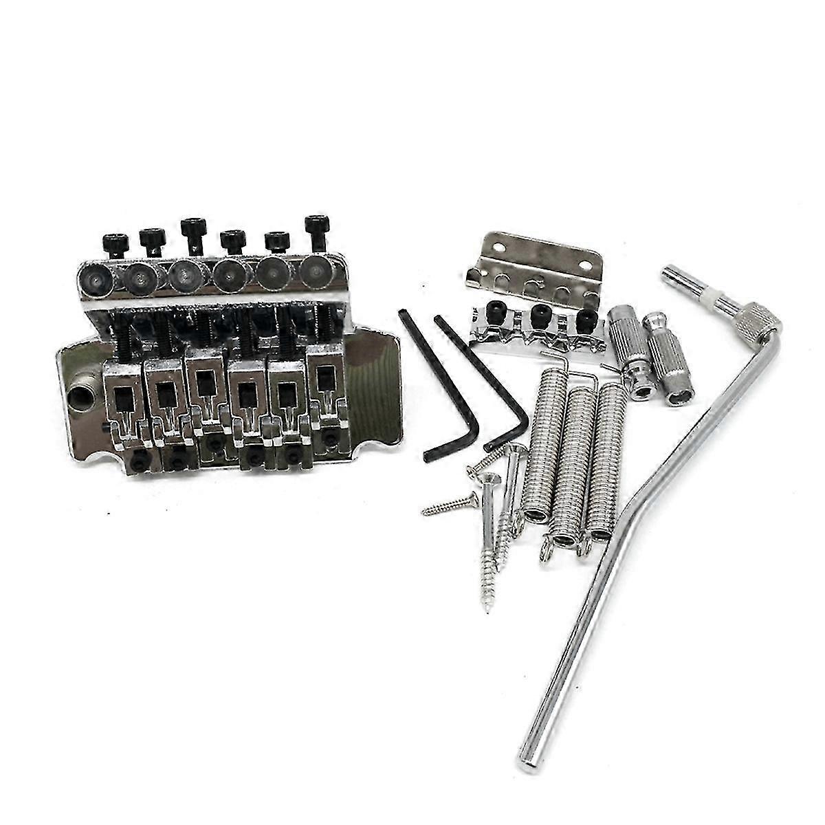 Electric Guitar Double Locking Vibrato System, 6-String Base, R2 42/R3 43mm Nut, Chrome Plated Silver
