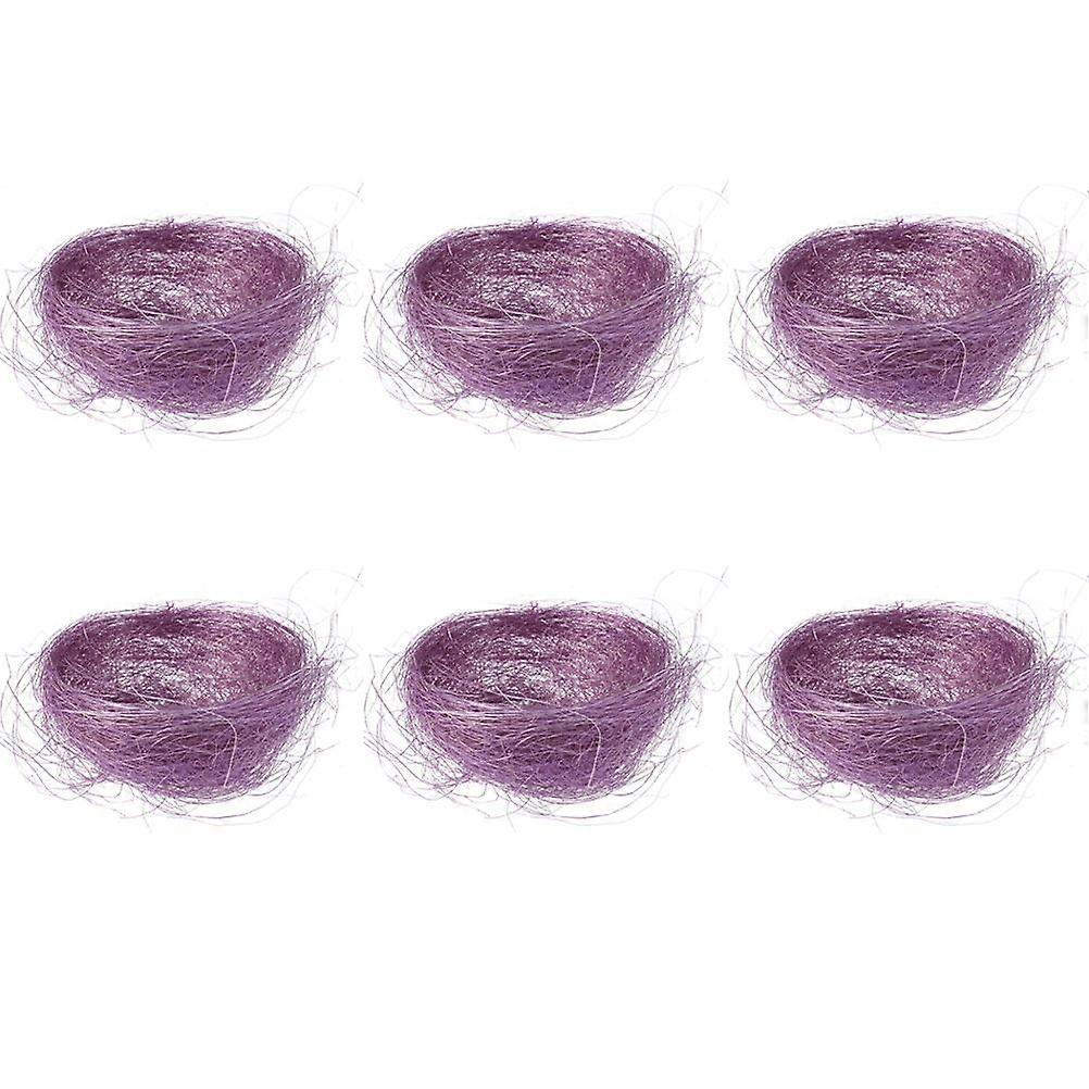 6pcs Simulation Hemp Thread Chicken Coop Easter Chicken Nest Ornament Party DIY Decor (Purple)