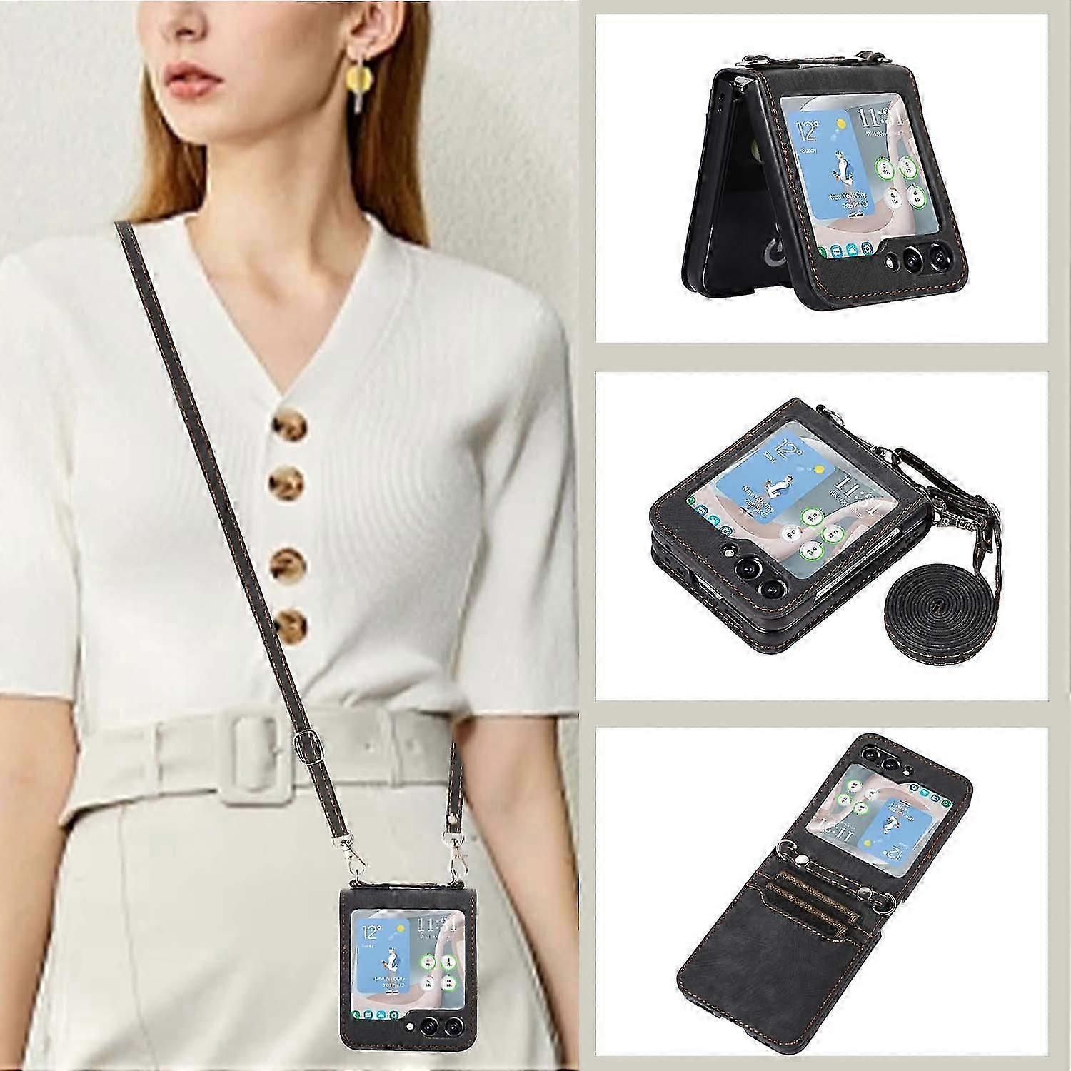 for Samsung Galaxy Z Flip 6 Case Crossbody Wallet Case with Card Holder & Adjustable Shoulder
