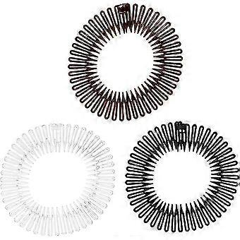 Hair Bands for Women - Stretchable Full Circle Comb Headbands in Black, Clear & Brown (3 Pack)
