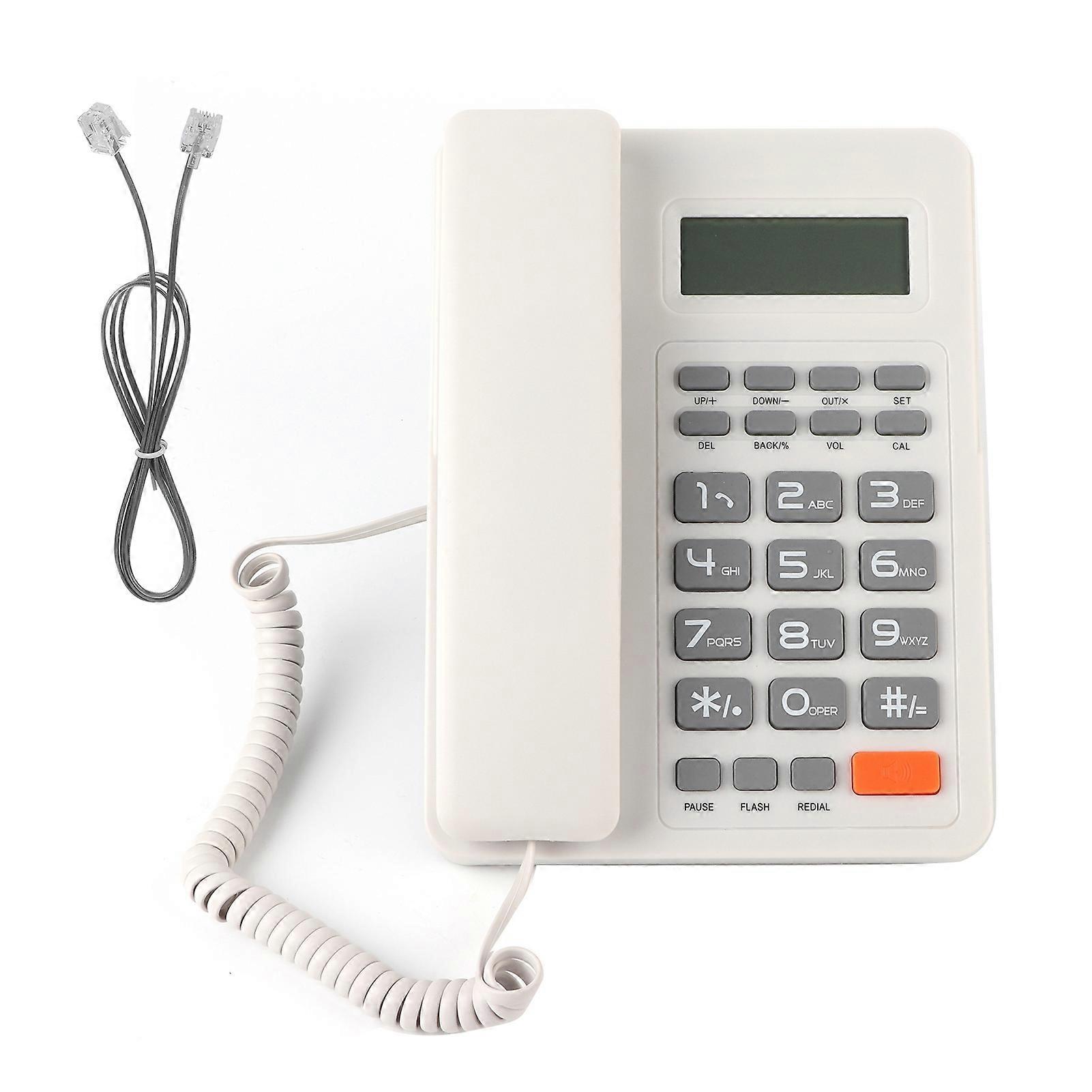 Desktop Telephone with English Screen for Home & Office – White, DTMF/FSK Support