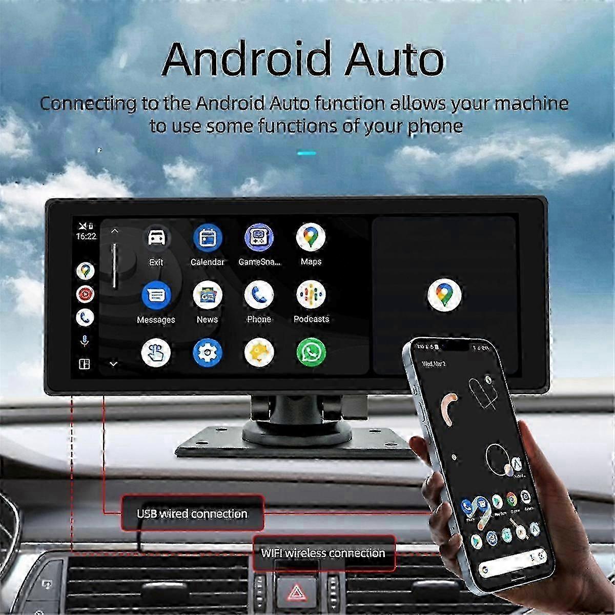10.26 Inch Portable Wireless Touch Screen for Car with Central Control Compatible with Car Systems