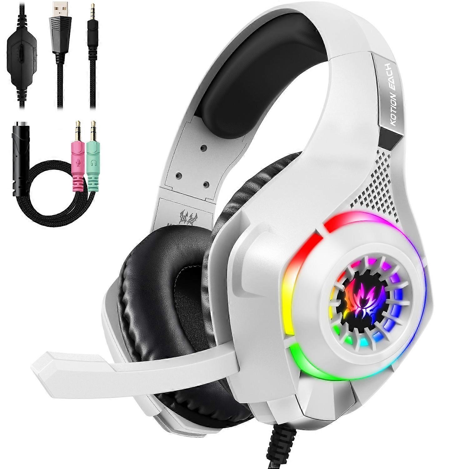 KOTION EACH GS410 For PC PS4 PS5 Gaming Headset RGB Light Wired Headphone with Audio Adapter Cable