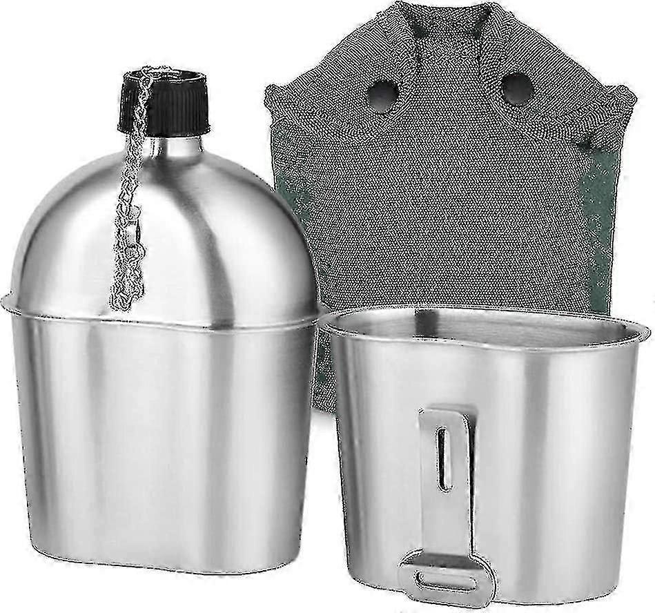 Roestvrij Stalen Militaire Veldfles Set 2 stuks 1000ml & 600ml voor Buitengebruik