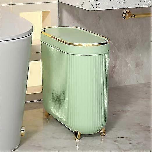 Light luxury bathroom trash can (with lid), 3.1 gallon/12 liter ultra-thin trash can, rectangular plastic narrow trash can, suitable for living room,