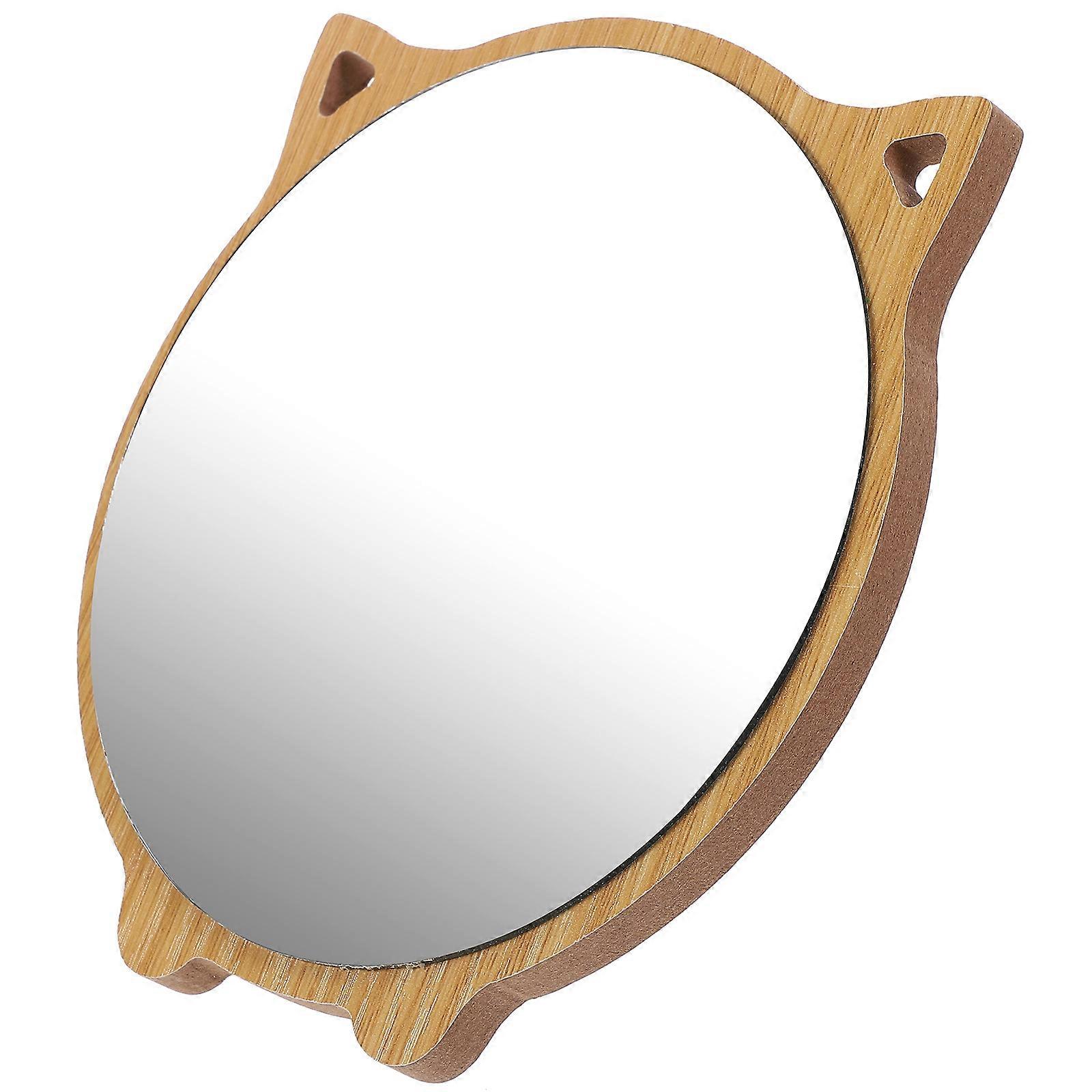 Compact Mirror for Girls Circular Shape Wooden Frame Glass Surface Quick Makeup Touch-Ups Daily Use 14.50X14.50X1.00cm 1PC