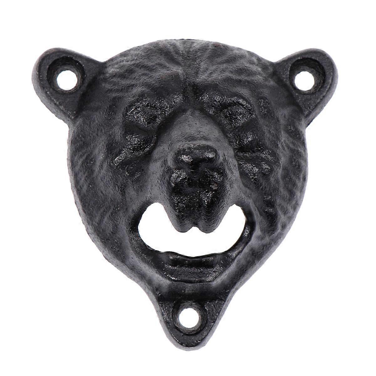 Bottle Cap Opener Bear Head Shape Cast Iron Wall-Mounted Home Bar Use 1Pack