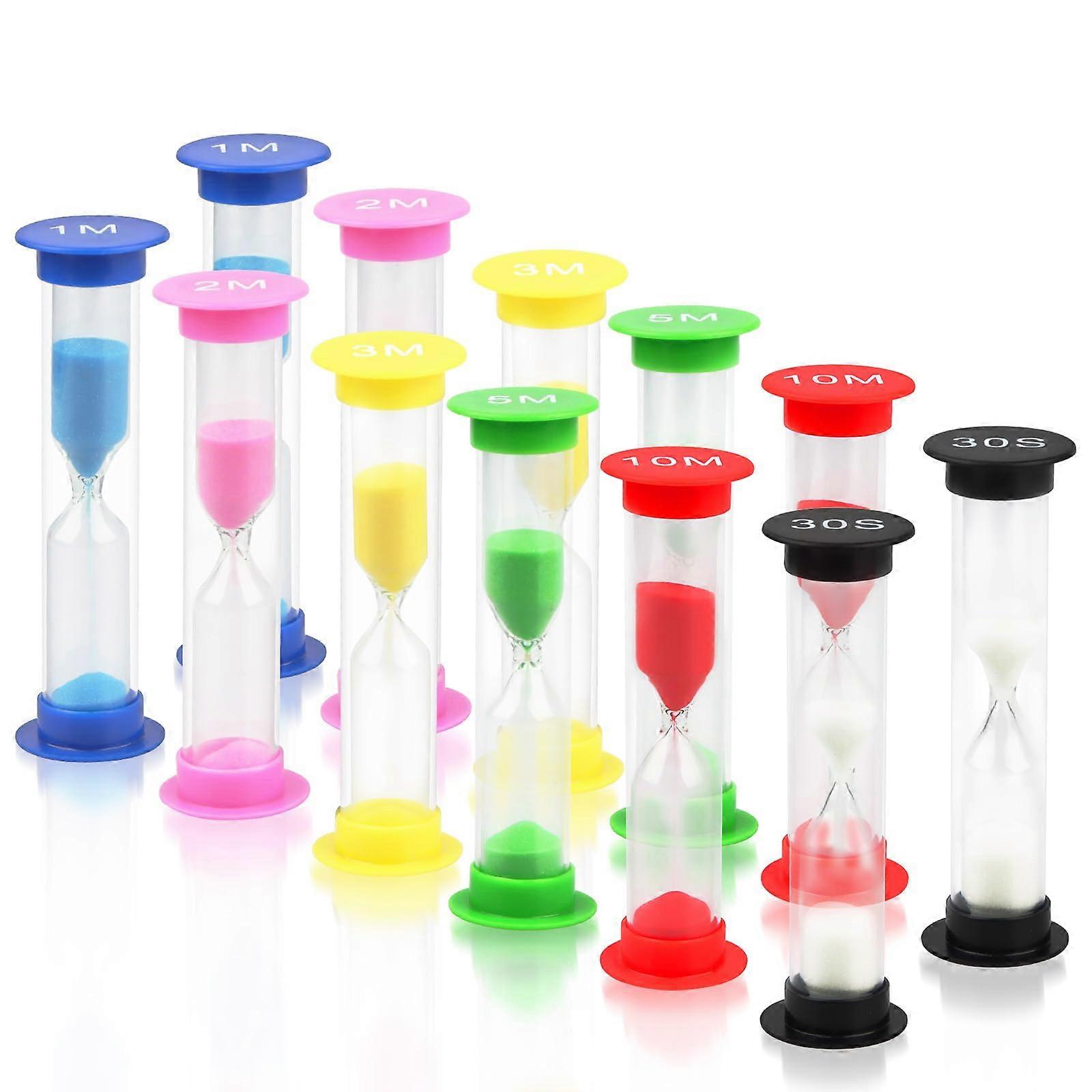 12piece colored hourglass set for , timers for 30s to 10min. for toothbrushing, games.